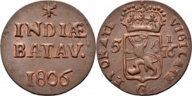 BATAAFSE REPUBLIEK 1799–1806 - Duit 1806, Copper, Munten in Nederland geslagen Overijssel. INDIÆ / BATAV: / I806. Kz. gekroond provinciewapen tussen 5...