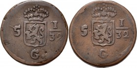 BATAAFSE REPUBLIEK 1799–1806 - ½ Duit z.j, Copper, Munten in Nederland geslagen Holland. Aan beide zijden het gekroond rijkswapen tussen 5 – 1⁄32 / G....