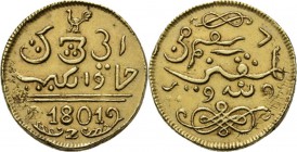 BATAAFSE REPUBLIEK 1799–1806 - ½ Gouden ropij 1801, Gold, Munten op Java geslagen Arabisch opschrift op voor- en keerzijde. Vz. mt. en jaartal in norm...