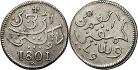 BATAAFSE REPUBLIEK 1799–1806 - Ropij 1801, Silver, Munten op Java geslagen Dik plaatje. Mt. 10 / Arabisch schrift / jaartal / Z. Kz. Arabisch schrift....
