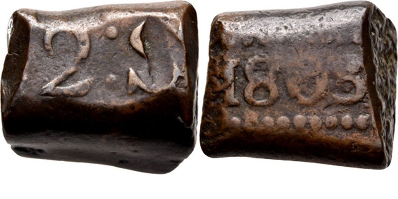 BATAAFSE REPUBLIEK 1799–1806 - 2 Stuiver-bonk 1803, Copper, Munten op Java gesla...