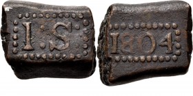 BATAAFSE REPUBLIEK 1799–1806 - 1 Stuiver-bonk 1804, Copper, Munten op Java geslagen Waarde I: S: in rechthoekige parelrand. Kz. jaartal in een zelfde ...