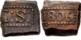 BATAAFSE REPUBLIEK 1799–1806 - 1 Stuiver-bonk 1806, Copper, Munten op Java geslagen Waarde I: S: in rechthoekige parelrand. Kz. jaartal in een zelfde ...
