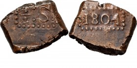 BATAAFSE REPUBLIEK 1799–1806 - ½ Stuiver-bonk 1804, Copper, Munten op Java geslagen Waarde ½: S: in rechthoekige parelrand. Kz. jaartal in een zelfde ...