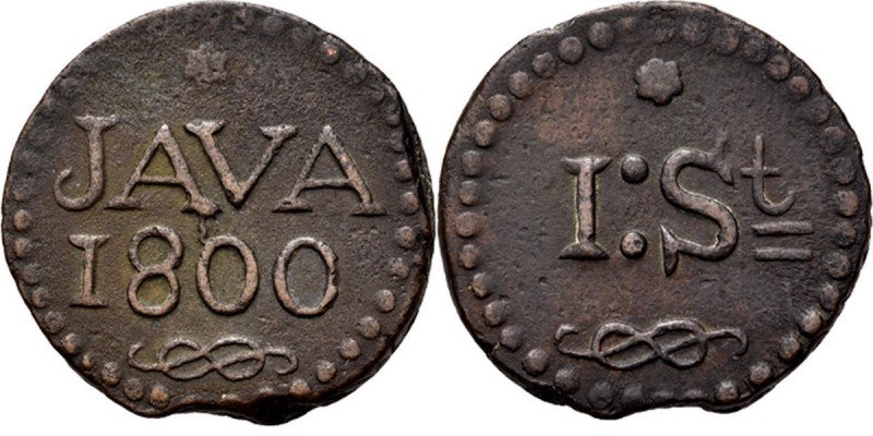 BATAAFSE REPUBLIEK 1799–1806 - 1 Stuiver noodmunt 1800, Copper, Munten op Java g...