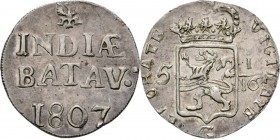 LODEWIJK NAPOLEON 1806–1811 - Proefslag Duit in zilver 1807, Silver, Munten in Nederland geslagen Kampen. Mmt. adelaar / INDIÆ / BATAV: / I807. Kz. ge...