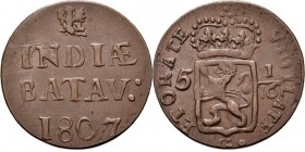 LODEWIJK NAPOLEON 1806–1811 - Duit 1807, Copper, Munten in Nederland geslagen Kampen. Mmt. adelaar / INDIÆ / BATAV: / I807. Kz. gekroond Overijssels w...