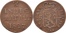 LODEWIJK NAPOLEON 1806–1811 - Duit 1807, Copper, Munten in Nederland geslagen Kampen. Mmt. adelaar / INDIÆ / BATAV: / I807. Kz. gekroond Overijssels w...