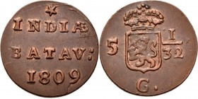 LODEWIJK NAPOLEON 1806–1811 - ½ Duit 1809, Copper, Munten in Nederland geslagen ★ / INDIÆ / BATAV: / jaartal. Kz. gekroond rijkswapen tussen 5 – 1⁄32 ...