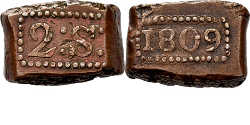 LODEWIJK NAPOLEON 1806–1811 - 2 Stuiver-bonk 1809, Copper, Munten op Java geslag...