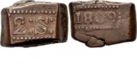 LODEWIJK NAPOLEON 1806–1811 - 2 Stuiver-bonk 1809, Copper, Munten op Java geslagen Waarde 2: S: in rechthoekige parelrand. Kz. jaartal in een zelfde r...