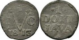 BRITS BESTUUR 1811–1816 - Tinnen duit 1813, Tin munten, Munten in Indie geslagen Een grote V tussen E – C, daarboven I, eronder jaartal. Kz. · 1 · / D...