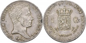 NEDERLANDS-INDISCH GOUVERNEMENT 1816–1949 - 1 Gulden 1840, Silver, WILLEM I 1816–1840 Mmt. lelie. Hoofd naar rechts. Kz. gekroond wapen tussen waarde ...