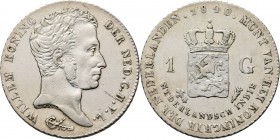NEDERLANDS-INDISCH GOUVERNEMENT 1816–1949 - 1 Gulden 1840, Silver, WILLEM I 1816–1840 Mmt. lelie. Hoofd naar rechts. Kz. gekroond wapen tussen waarde ...