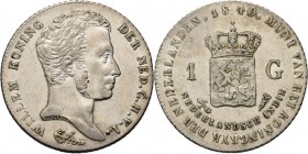 NEDERLANDS-INDISCH GOUVERNEMENT 1816–1949 - 1 Gulden 1840, Silver, WILLEM I 1816–1840 Mmt. lelie. Hoofd naar rechts. Kz. gekroond wapen tussen waarde ...