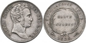 NEDERLANDS-INDISCH GOUVERNEMENT 1816–1949 - ½ Gulden 1826, Silver, WILLEM I 1816–1840 Mmt. fakkel. Hoofd naar rechts. Kz. waarde tussen palmtakken.Sch...