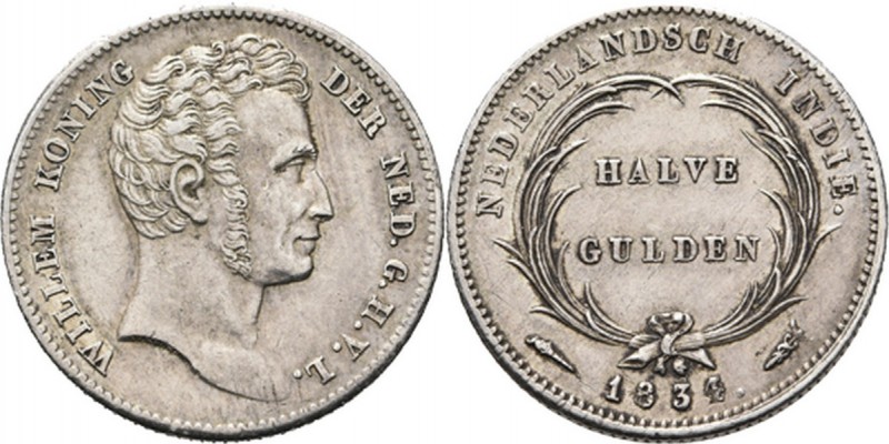 NEDERLANDS-INDISCH GOUVERNEMENT 1816–1949 - ½ Gulden 1834 overslag, Silver, WILL...