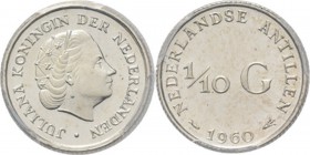 NEDERLANDS WEST-INDIË / THE DUTCH WEST-INDIES - 1/10 Gulden 1960, Silver, JULIANA 1951–1980, DE NEDERLANDSE ANTILLEN SINDS 1951 Hoofd naar rechts. Kz....