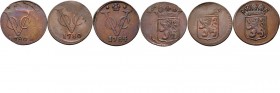 LOTS - Lot Duiten VOC (3) Bestaande uit exemplaren van Holland. Waarbij een misslag 1780, 1780 met deels originele muntkleur en een zeldzaam jaar 1784...
