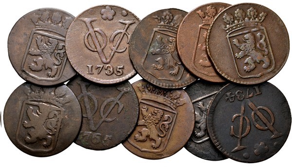 LOTS - Lot Duiten VOC (10) Bestaande uit exemplaren van Holland, waaronder 1731 ...