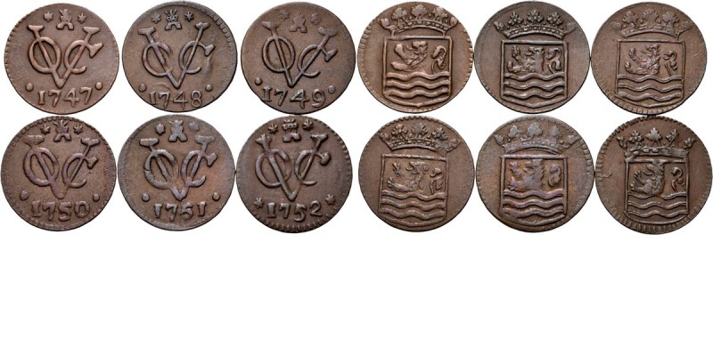 LOTS - Lot Duiten VOC (6) Bestaande uit exemplaren van Zeeland. O.a. 1751 (Scho....