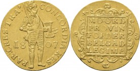 Gouden dukaat 1807 TYPE I b (1806–1808) provincie Utrecht. Oud provinciaal type met TRA. in het omschrift. Mt. stadsschild.Sch. 119a., Gold3.44 g. Rec...