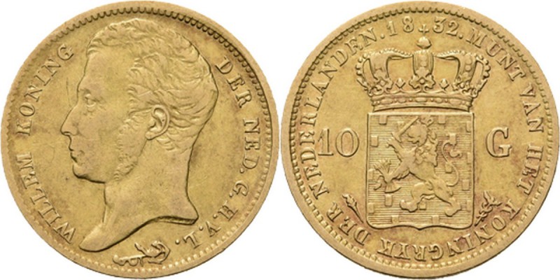 10 Gulden of gouden tientje 1832 Jong hoofd naar links door A. Michaut. TYPE I a...