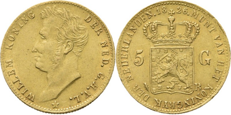 5 Gulden of gouden vijfje 1826 Jong hoofd naar links door A. Michaut. TYPE I b (...