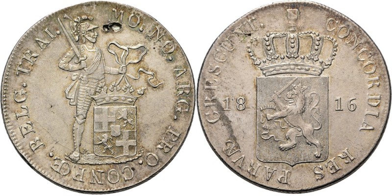 Zilveren dukaat 1816 Staande ridder met provinciewapen van Utrecht aan lint MO. ...