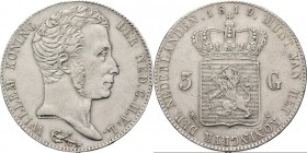 3 Gulden 1819 Jong hoofd naar rechts door A. Michaut. TYPE IIa (1818–1832). Mmt. fakkel, mt. mercuriusstaf. Utrechtse slag.Sch. 241., Silver32.06 g. R...