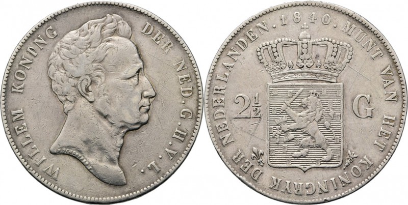 2½ Gulden of rijksdaalder 1840 Ouder hoofd naar rechts. Mmt. lelie, mt. mercuriu...