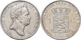 1 Gulden 1840 Hoofd naar rechts. TYPE II (1840). Ouder hoofd. Mmt. lelie, mt. mercuriusstaf. Utrecht.Sch. 278., Silver9.99 g Zeer fraai