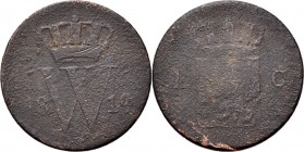 1 Cent 1819 Gekroonde letter W tussen jaartal. TYPE I b (1818–1837). Mmt. fakkel, mt. mercuriusstaf. Utrechtse slag.Sch. 324., Copper3.51 g. Zeer geco...