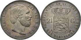 2½ Gulden of rijksdaalder. 1851 Hoofd naar rechts door J. P. Schouberg. Mt. mercuriusstaf TYPE I a (1849–1874). Mmt. zwaard.Sch. 577., Silver24.92 g. ...