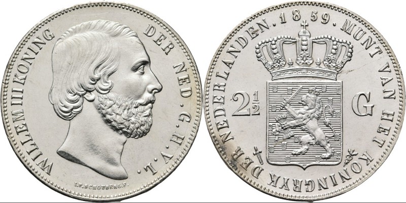 2½ Gulden of rijksdaalder 1859 Hoofd naar rechts door J. P. Schouberg. Mt. mercu...