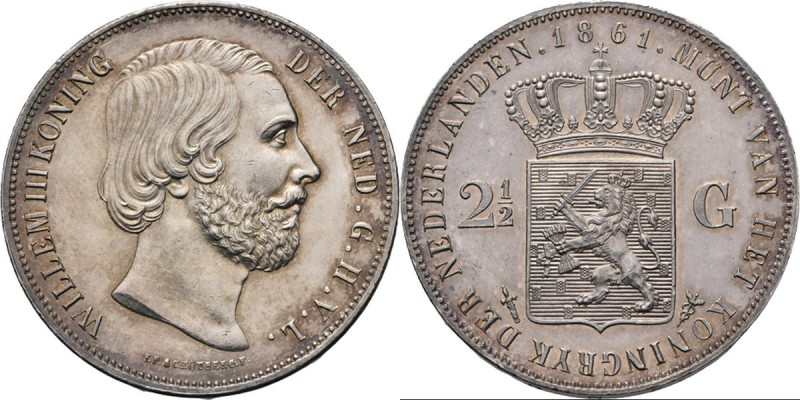 2½ Gulden of rijksdaalder 1861 Hoofd naar rechts door J. P. Schouberg. Mt. mercu...