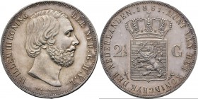 2½ Gulden of rijksdaalder 1861 Hoofd naar rechts door J. P. Schouberg. Mt. mercuriusstaf.TYPE I a (1849–1874). Mmt. zwaard.Sch. 587., Silver24.99 g. M...
