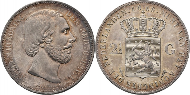 2½ Gulden of rijksdaalder 1868 Hoofd naar rechts door J. P. Schouberg. Mt. mercu...