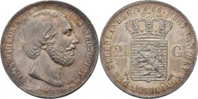 2½ Gulden of rijksdaalder 1868 Hoofd naar rechts door J. P. Schouberg. Mt. mercuriusstaf. TYPE I a (1849–1874). Mmt. zwaard.Sch. 594., Silver24.98. Fr...