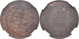 2½ Cent 1881 Gekroonde leeuw met zwaard en pijlbundel. Mt. mercuriusstaf. TYPE I a (1877–1886). Mmt. bijl.Sch. 681., Copper NGC MS 62BN Prachtig