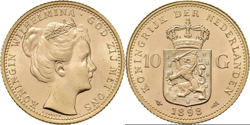 10 Gulden of gouden tientje 1898 Hoofd naar rechts. Mt. mercuriusstaf. TYPE II (...