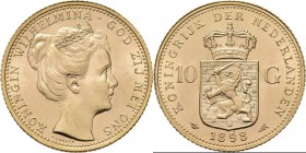 10 Gulden of gouden tientje 1898 Hoofd naar rechts. Mt. mercuriusstaf. TYPE II (1898). ‘Kroningstype’ door P. Pander. Mmt. hellebaard.Sch. 744., GoldM...