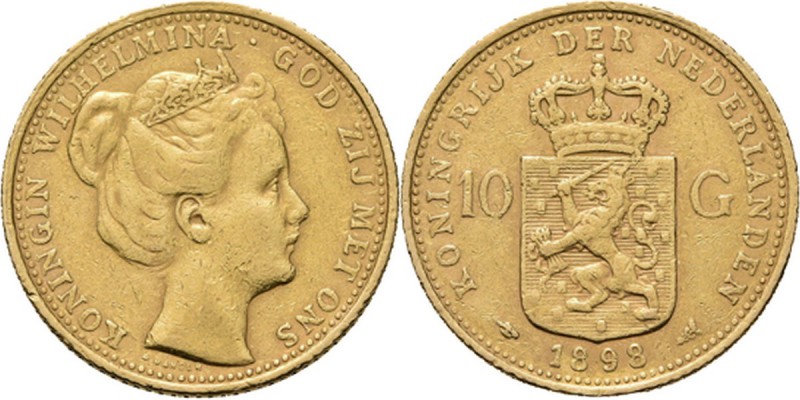10 Gulden of gouden tientje 1898 Hoofd naar rechts. Mt. mercuriusstaf. TYPE II (...
