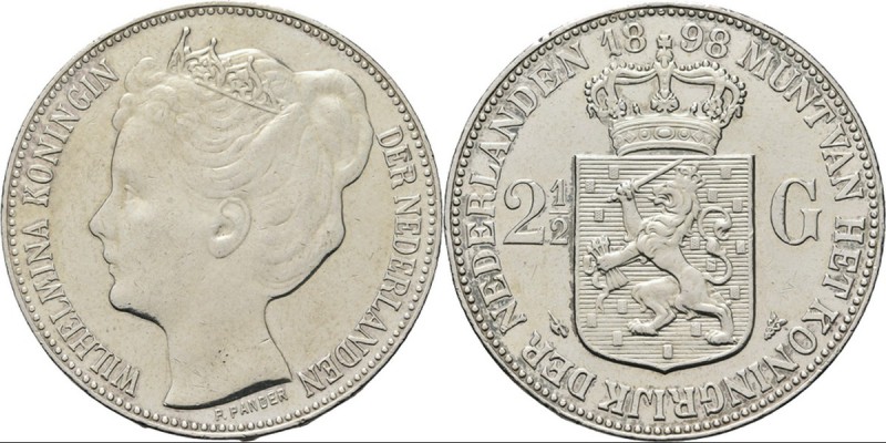2½ Gulden of rijksdaalder 1898 Hoofd naar links. Mt. mercuriusstaf. TYPE II (189...