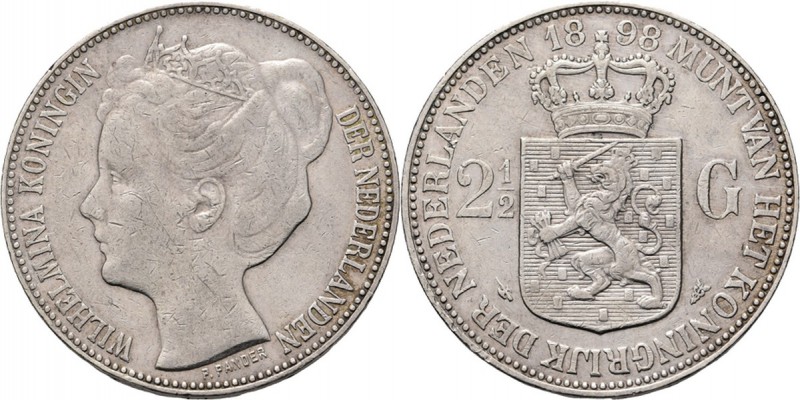 2½ Gulden of rijksdaalder 1898 Hoofd naar links. Mt. mercuriusstaf. TYPE II (189...