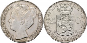 2½ Gulden of rijksdaalder 1898 Hoofd naar links. Mt. mercuriusstaf. TYPE II (1898). ‘Kroningstype’ door P. Pander. Mmt. hellebaard.Sch. 782., Silver24...