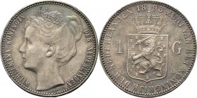 1 Gulden 1898 Hoofd naar links. Mt. mercuriusstaf. TYPE II a (1898). ‘Kroningstype’ door P. Pander. Randschrift ZY. Mmt. hellebaard Sch. 802., Silver9...