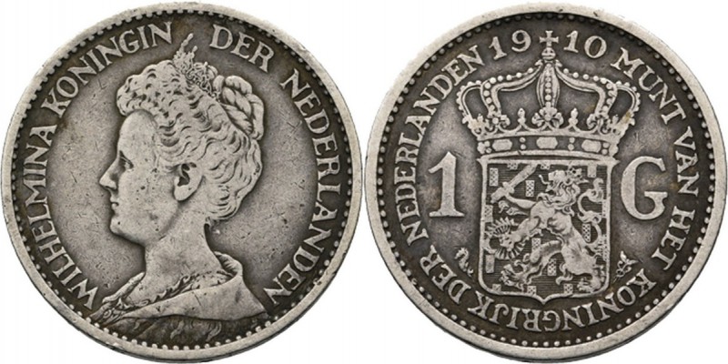 1 Gulden 1910 Hoofd naar links. Mt. mercuriusstaf. TYPE III (1910–1917). ‘Hermel...