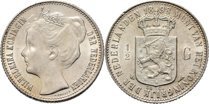 ½ Gulden 1898 Hoofd naar links. Mt. mercuriusstaf. TYPE II a (1898). ‘Kroningsty...