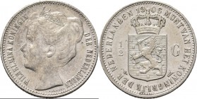 ½ Gulden 1906 Hoofd naar links. Mt. mercuriusstaf.TYPE II b (1904–1908). ‘Kroningstype’ door P. Pander. Zonder waardeaanduiding als 50 – C onder wapen...